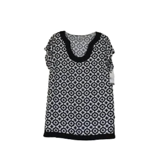Tina Stephens Short Sleeve Tunic White Black Print Summer Top Size XS - Picture 1 of 11